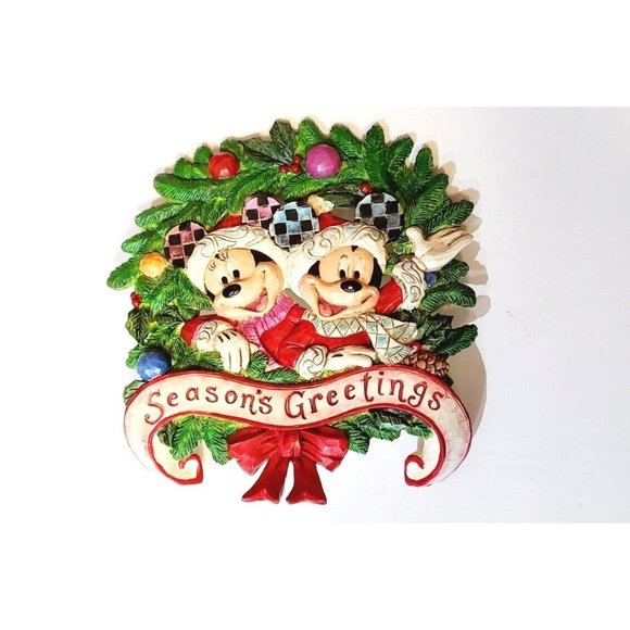 Enesco Jim Shore Holiday Mickey & Minnie Tabletop SEASONS GREETINGS - Picture 1 of 8